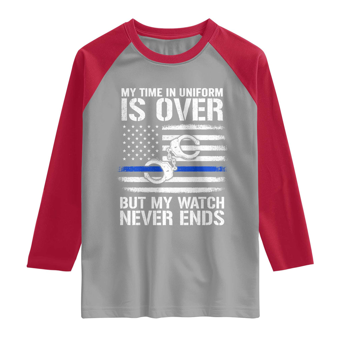 Police Retirement Raglan Shirt Handcuffs US Flag Retired Police Graphic