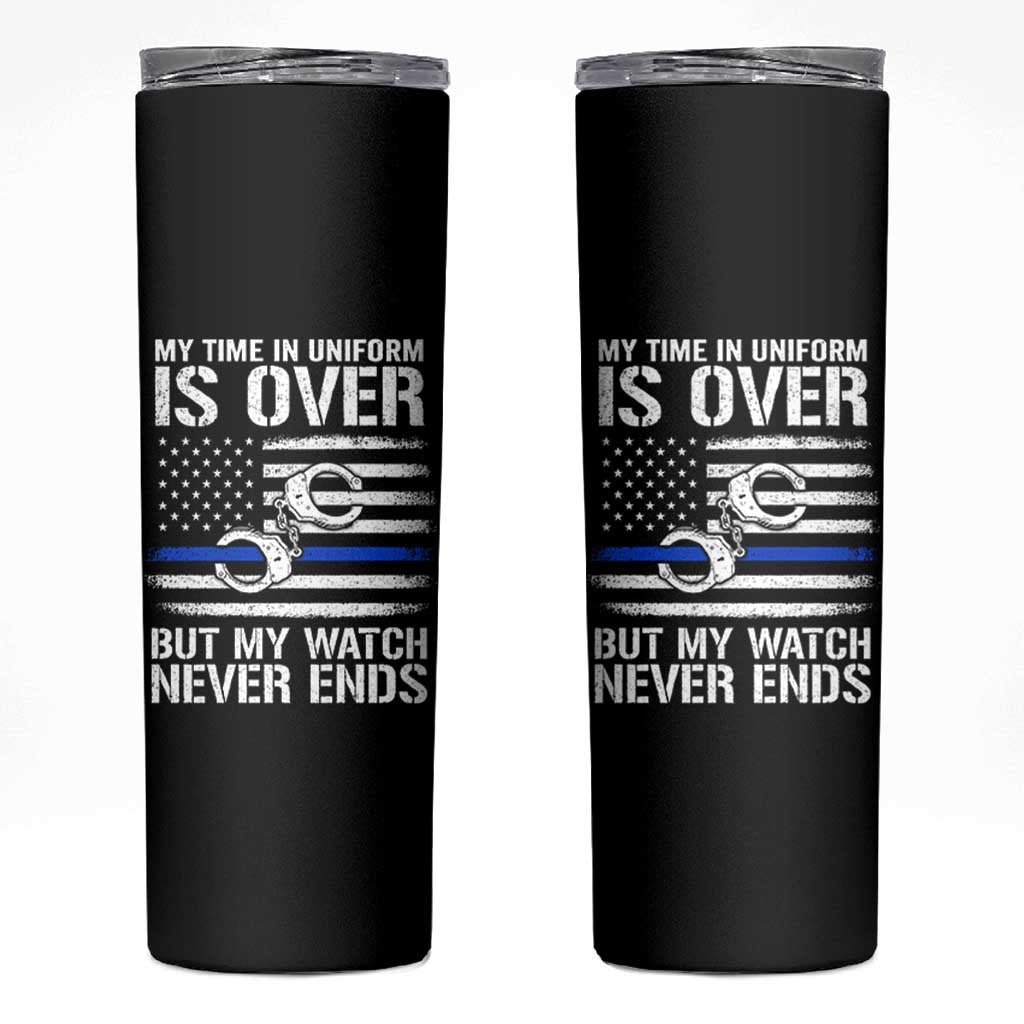 Police Retirement Skinny Tumbler Handcuffs US Flag Retired Police Graphic
