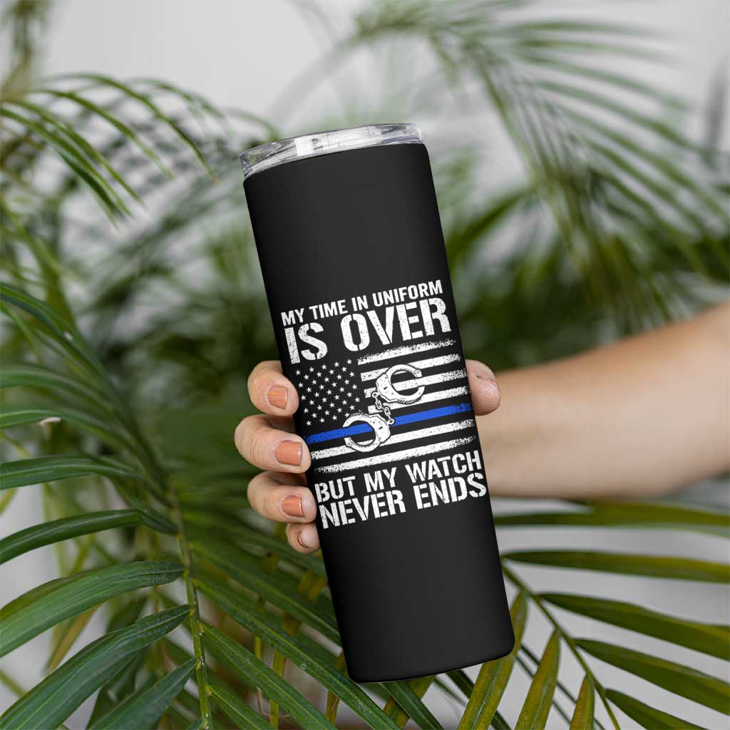 Police Retirement Skinny Tumbler Handcuffs US Flag Retired Police Graphic