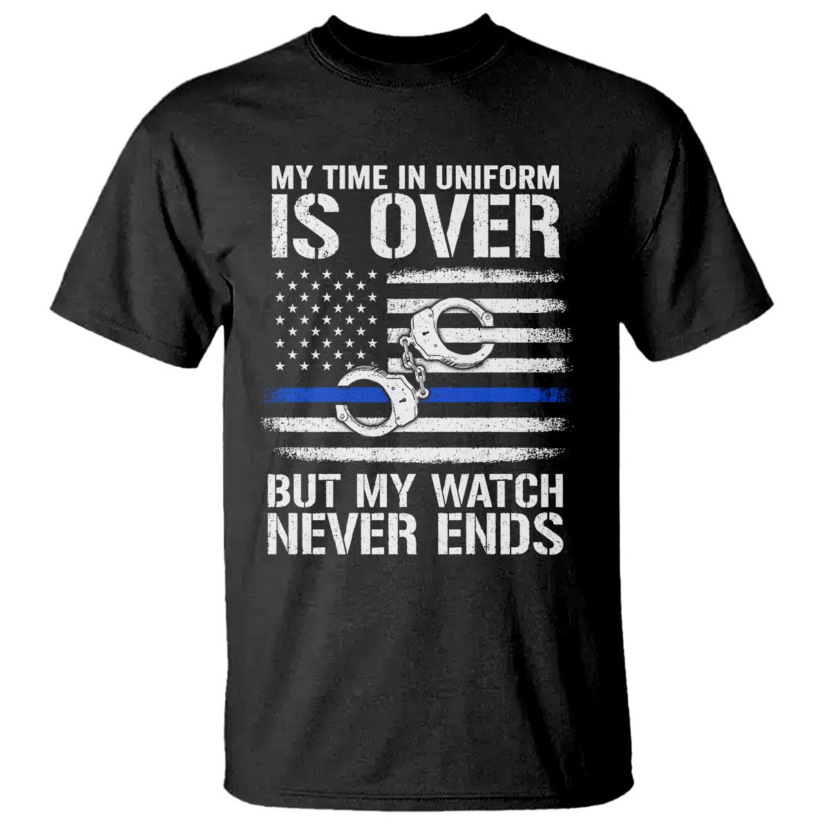Police Retirement T Shirt Handcuffs US Flag Retired Police Graphic