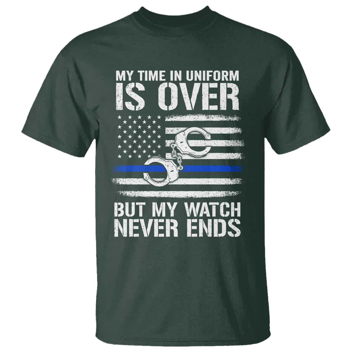 Police Retirement T Shirt Handcuffs US Flag Retired Police Graphic