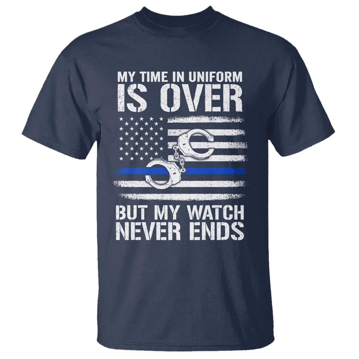 Police Retirement T Shirt Handcuffs US Flag Retired Police Graphic