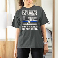 Police Retirement T Shirt For Women Handcuffs US Flag Retired Police Graphic