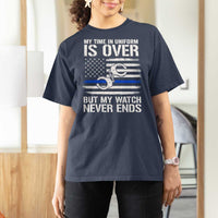 Police Retirement T Shirt For Women Handcuffs US Flag Retired Police Graphic