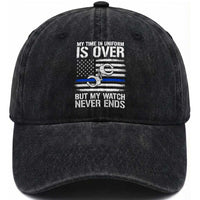 Police Retirement Washed Cotton Baseball Cap Handcuffs US Flag Retired Police Graphic
