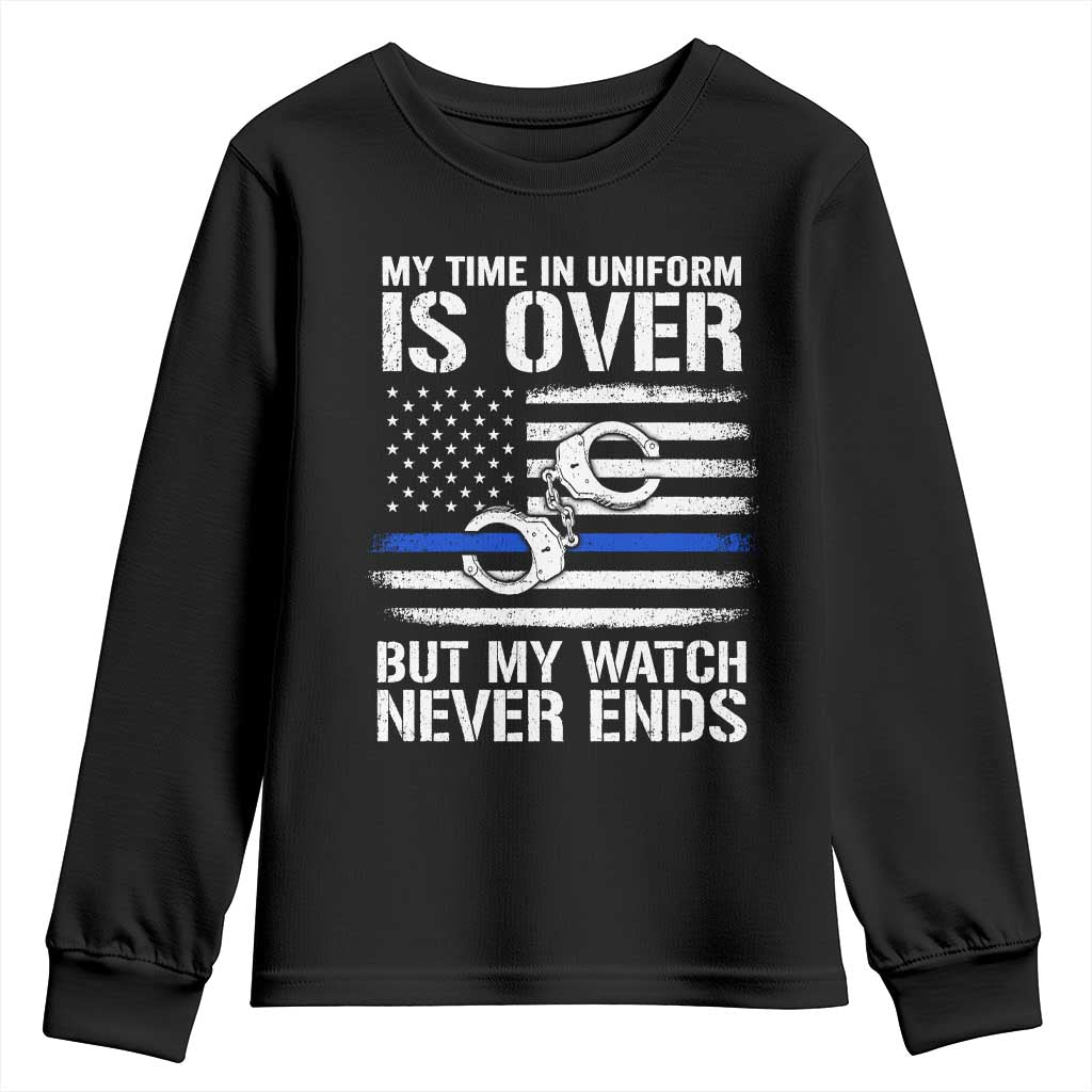 Police Retirement Youth Sweatshirt Handcuffs US Flag Retired Police Graphic
