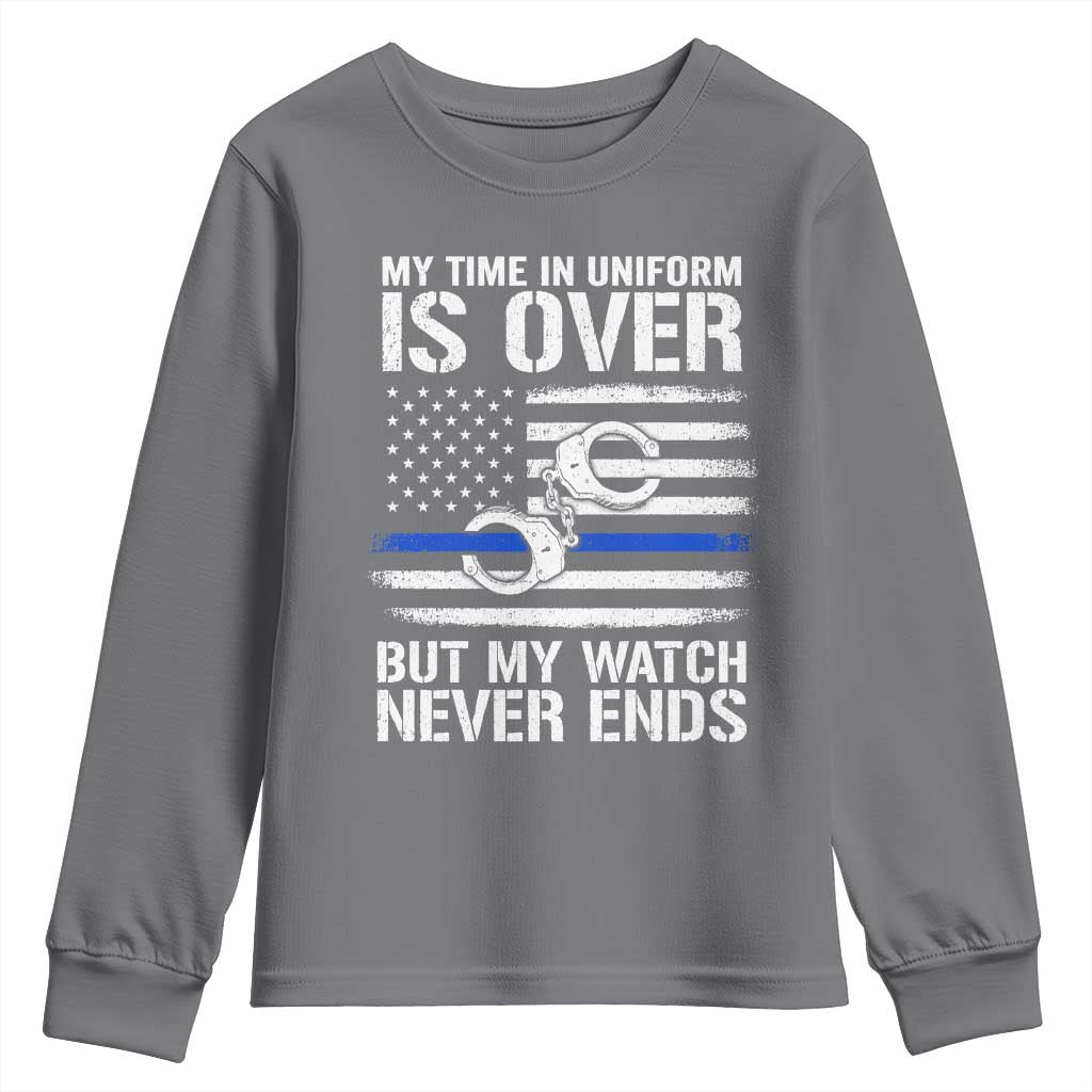 Police Retirement Youth Sweatshirt Handcuffs US Flag Retired Police Graphic