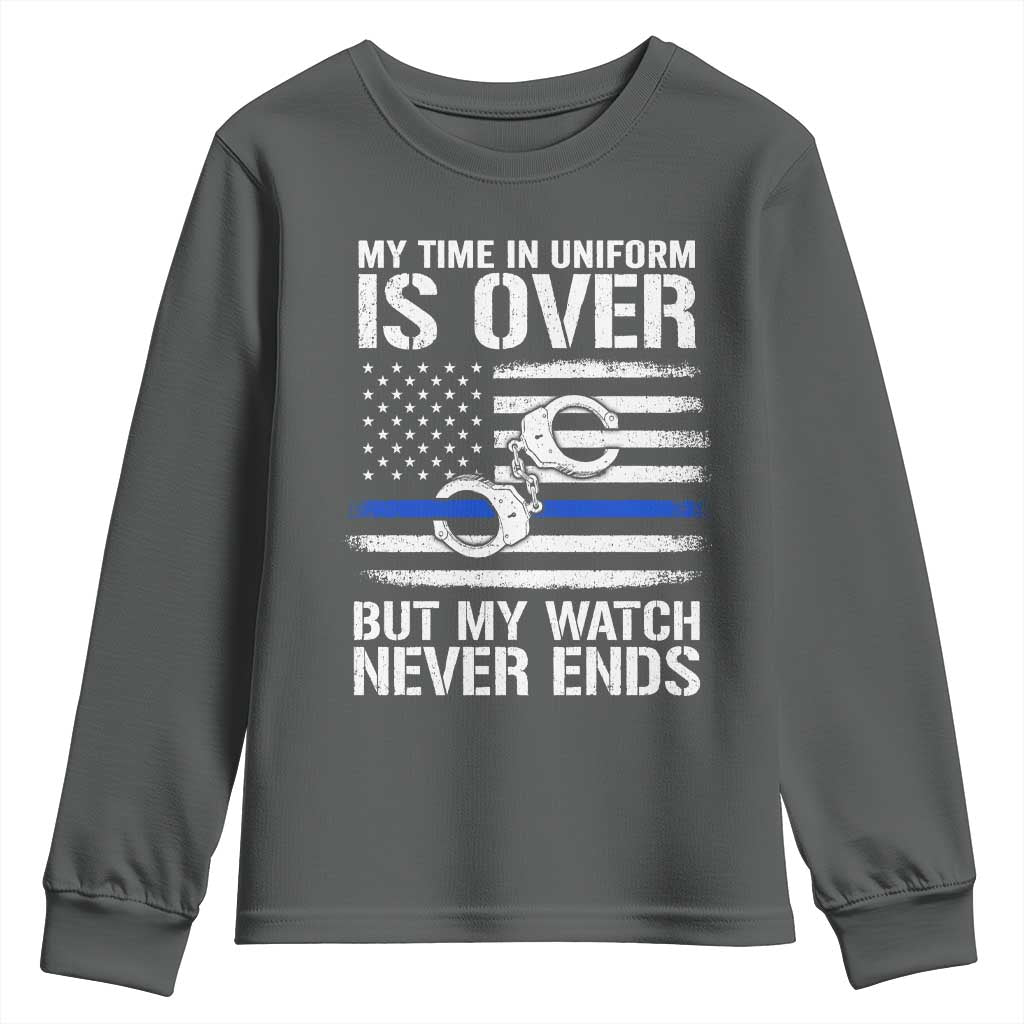 Police Retirement Youth Sweatshirt Handcuffs US Flag Retired Police Graphic