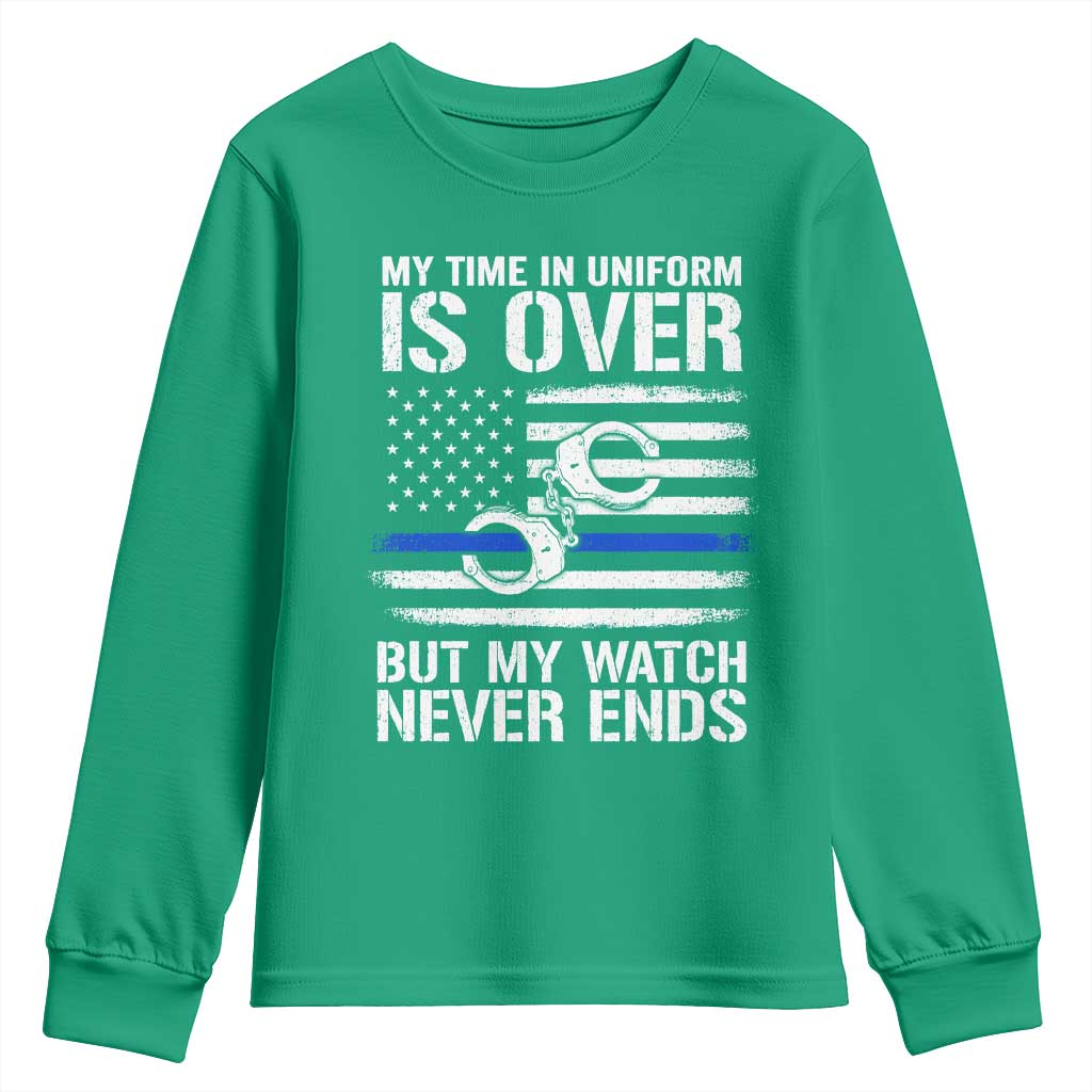 Police Retirement Youth Sweatshirt Handcuffs US Flag Retired Police Graphic