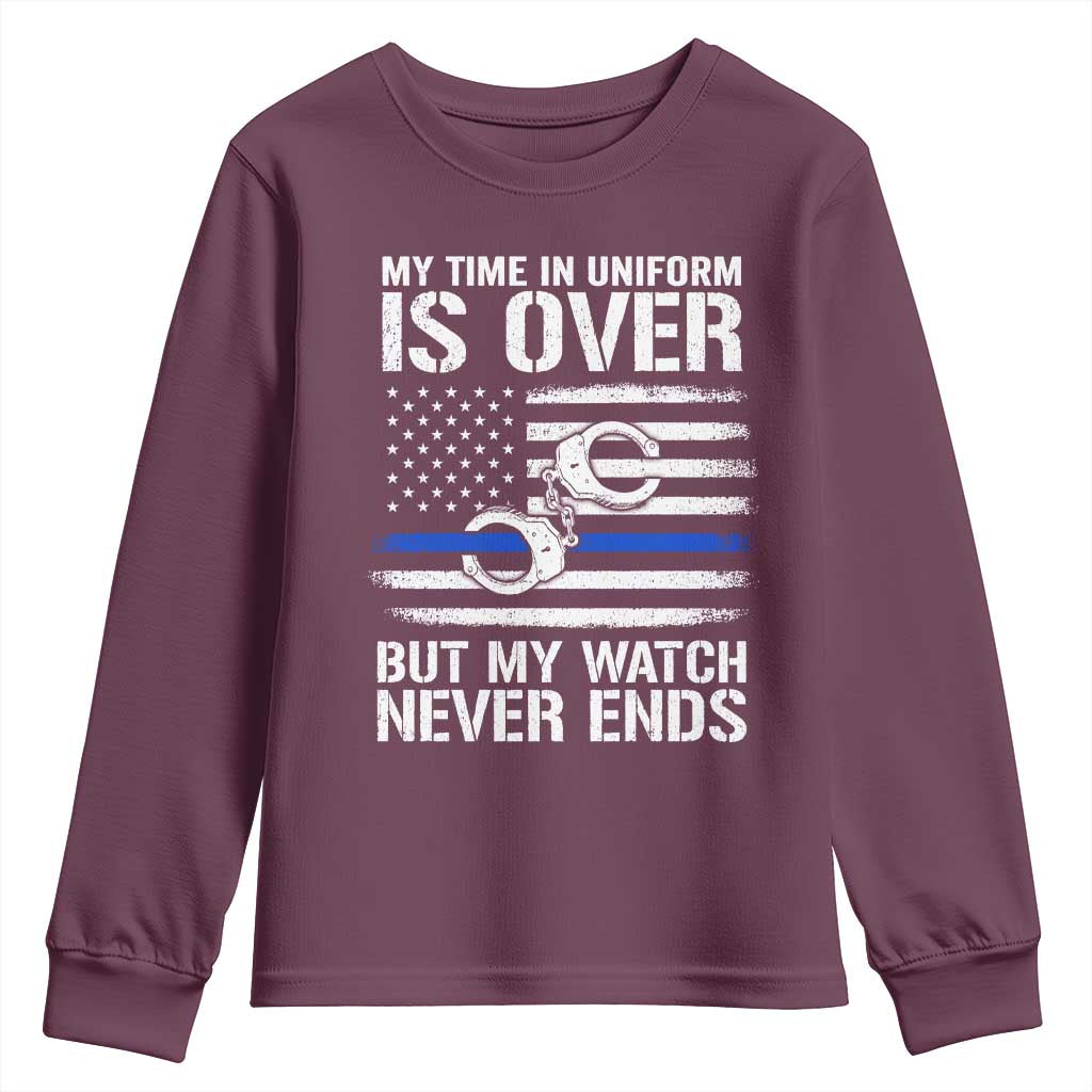 Police Retirement Youth Sweatshirt Handcuffs US Flag Retired Police Graphic