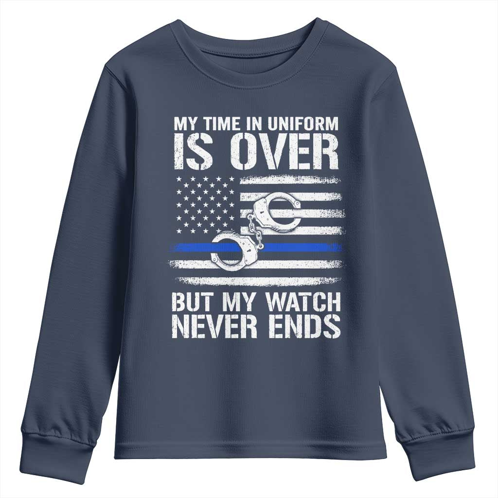 Police Retirement Youth Sweatshirt Handcuffs US Flag Retired Police Graphic