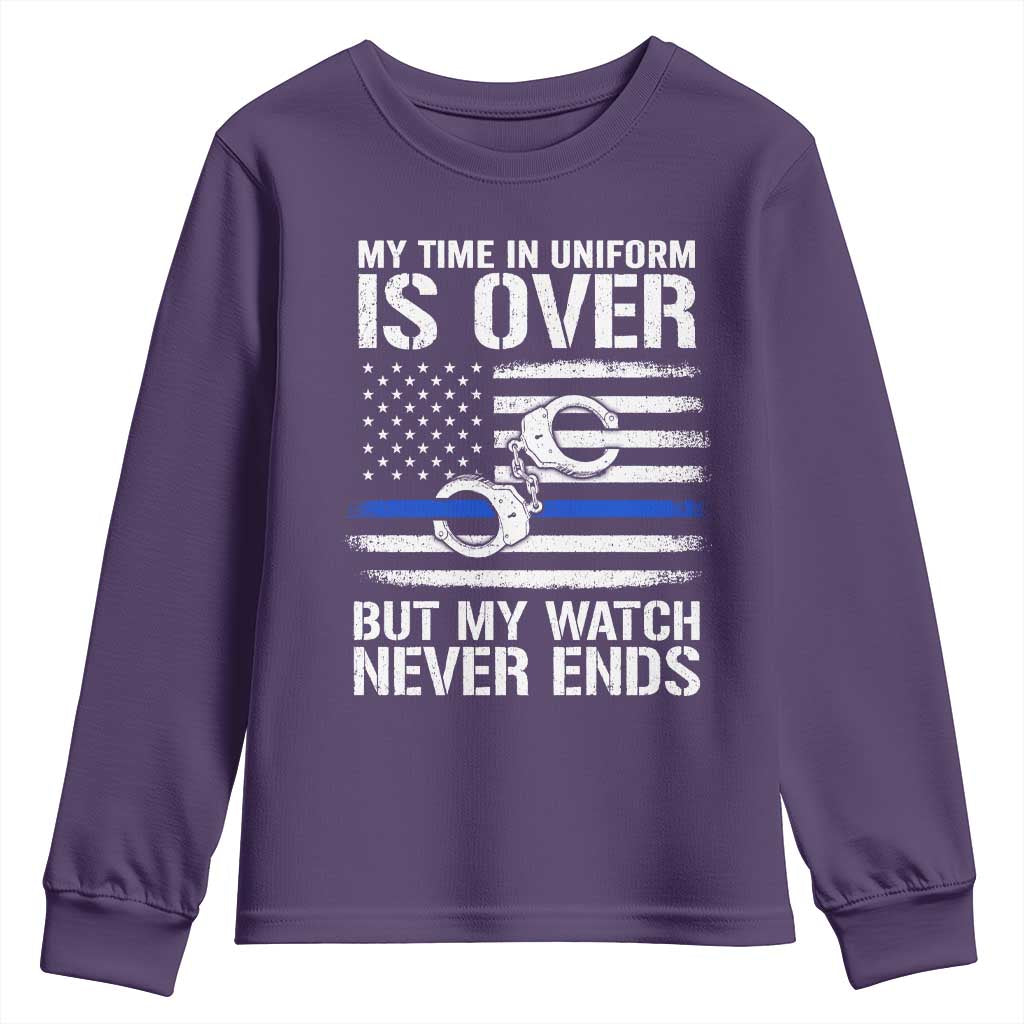 Police Retirement Youth Sweatshirt Handcuffs US Flag Retired Police Graphic