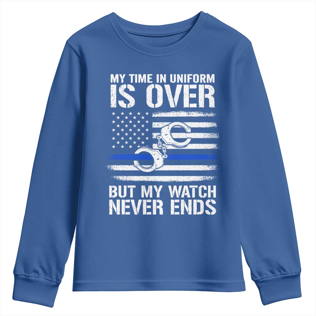 Police Retirement Youth Sweatshirt Handcuffs US Flag Retired Police Graphic