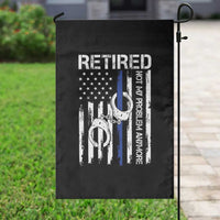 Police Retirement Garden Flag Retired Not My Problem Anymore Handcuffs US Flag Retired Police Graphic