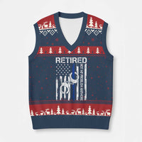 Police Retirement V-Neck Knit Sweater Vest Retired Not My Problem Anymore Handcuffs US Flag Retired Police Graphic
