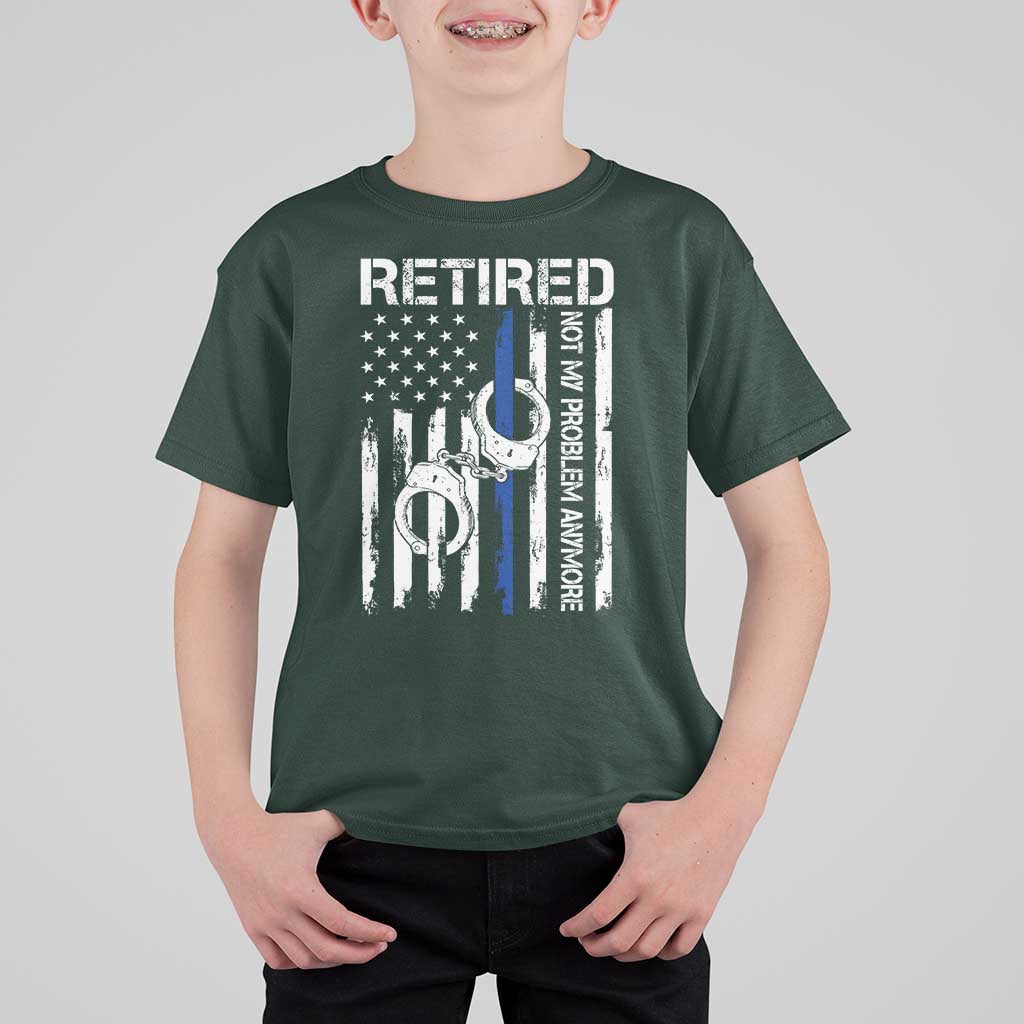 Police Retirement T Shirt For Kid Retired Not My Problem Anymore Handcuffs US Flag Retired Police Graphic