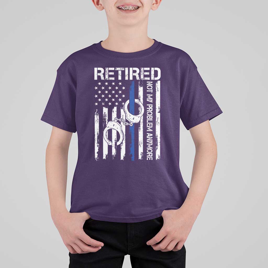 Police Retirement T Shirt For Kid Retired Not My Problem Anymore Handcuffs US Flag Retired Police Graphic
