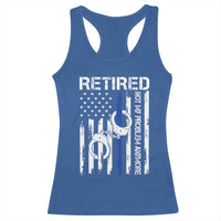 Police Retirement Racerback Tank Top Retired Not My Problem Anymore Handcuffs US Flag Retired Police Graphic