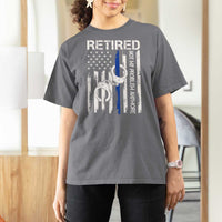 Police Retirement T Shirt For Women Retired Not My Problem Anymore Handcuffs US Flag Retired Police Graphic