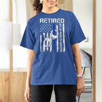 Police Retirement T Shirt For Women Retired Not My Problem Anymore Handcuffs US Flag Retired Police Graphic