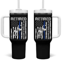 Police Retirement Tumbler With Handle Retired Not My Problem Anymore Handcuffs US Flag Retired Police Graphic