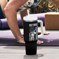 Police Retirement Tumbler With Handle Retired Not My Problem Anymore Handcuffs US Flag Retired Police Graphic