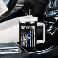 Police Retirement Tumbler With Handle Retired Not My Problem Anymore Handcuffs US Flag Retired Police Graphic