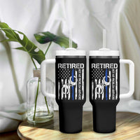 Police Retirement Tumbler With Handle Retired Not My Problem Anymore Handcuffs US Flag Retired Police Graphic