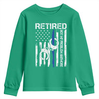 Police Retirement Youth Sweatshirt Retired Not My Problem Anymore Handcuffs US Flag Retired Police Graphic
