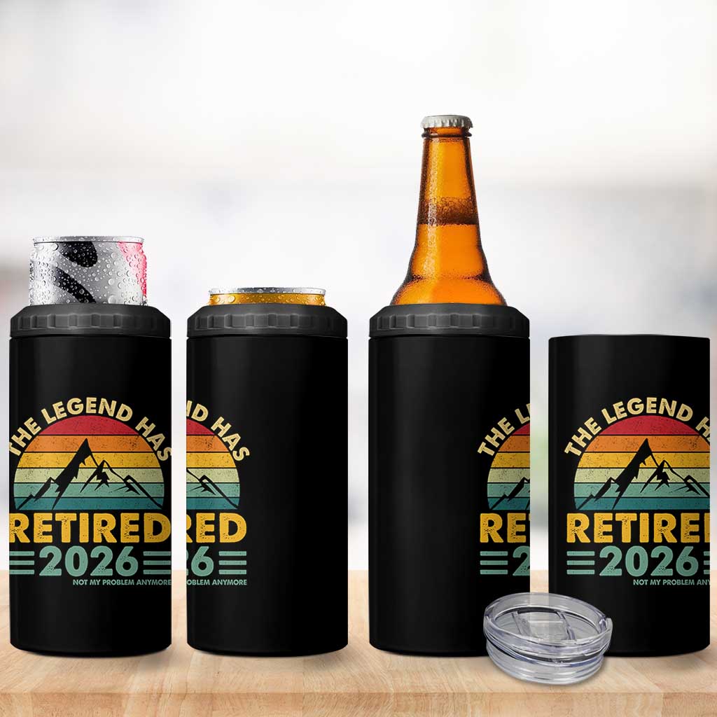 Retired 2026 Not My Problem Anymore 4 in 1 Can Cooler Tumbler Vintage Retirement Gift