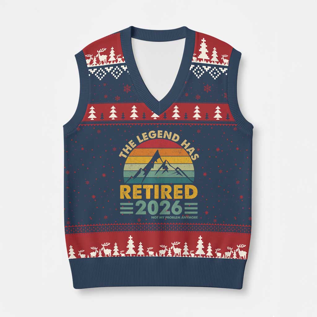 Retired 2026 Not My Problem Anymore V-Neck Knit Sweater Vest Vintage Retirement Gift