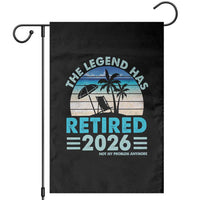 The Legend Has Retired 2026 Garden Flag Vintage Tropical Beach Sunset Graphic Ocean Vibes
