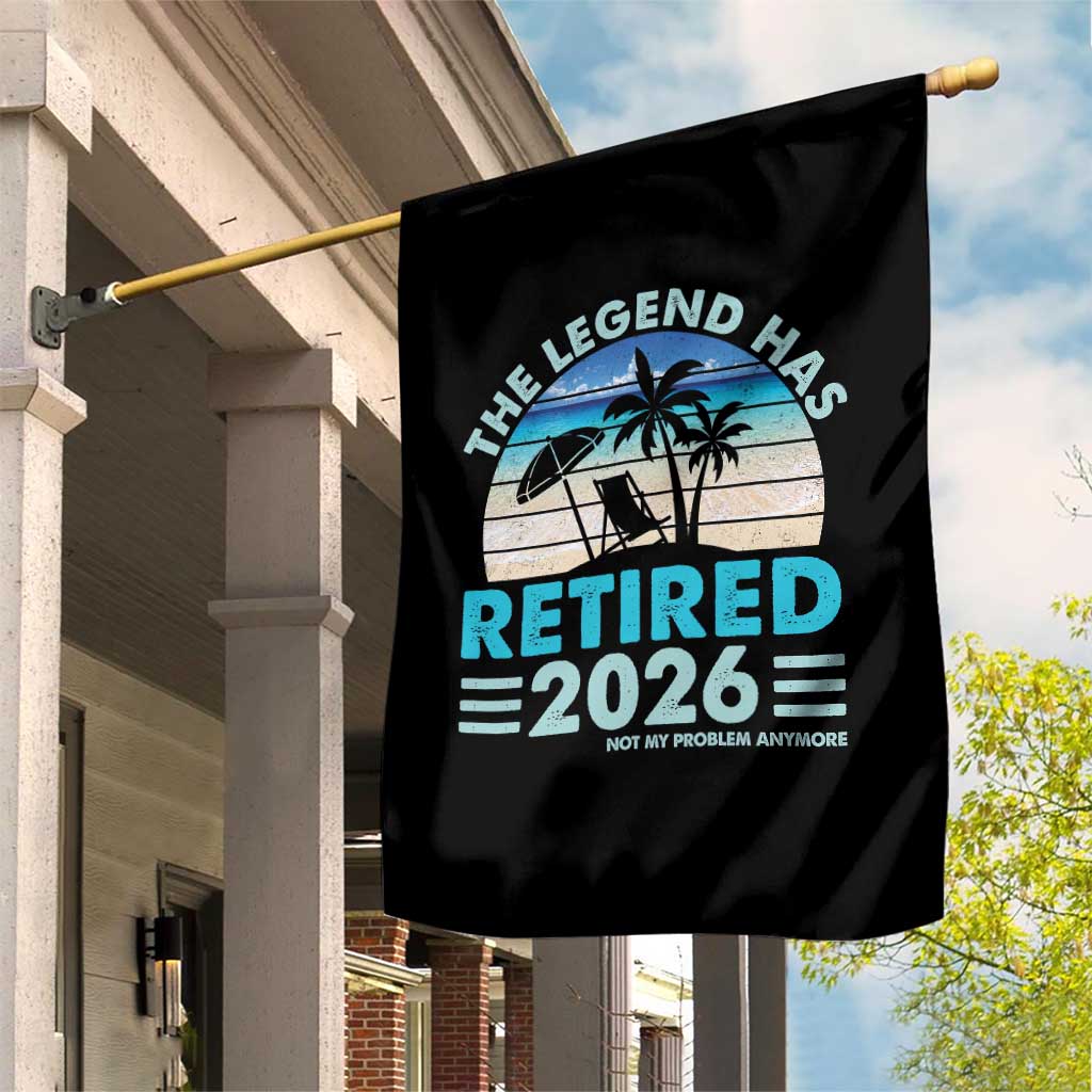 The Legend Has Retired 2026 Garden Flag Vintage Tropical Beach Sunset Graphic Ocean Vibes