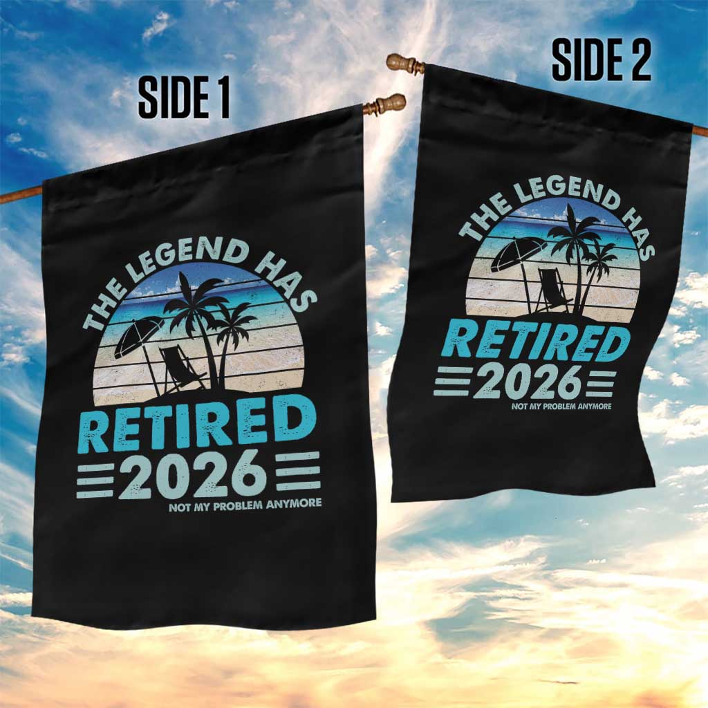The Legend Has Retired 2026 Garden Flag Vintage Tropical Beach Sunset Graphic Ocean Vibes