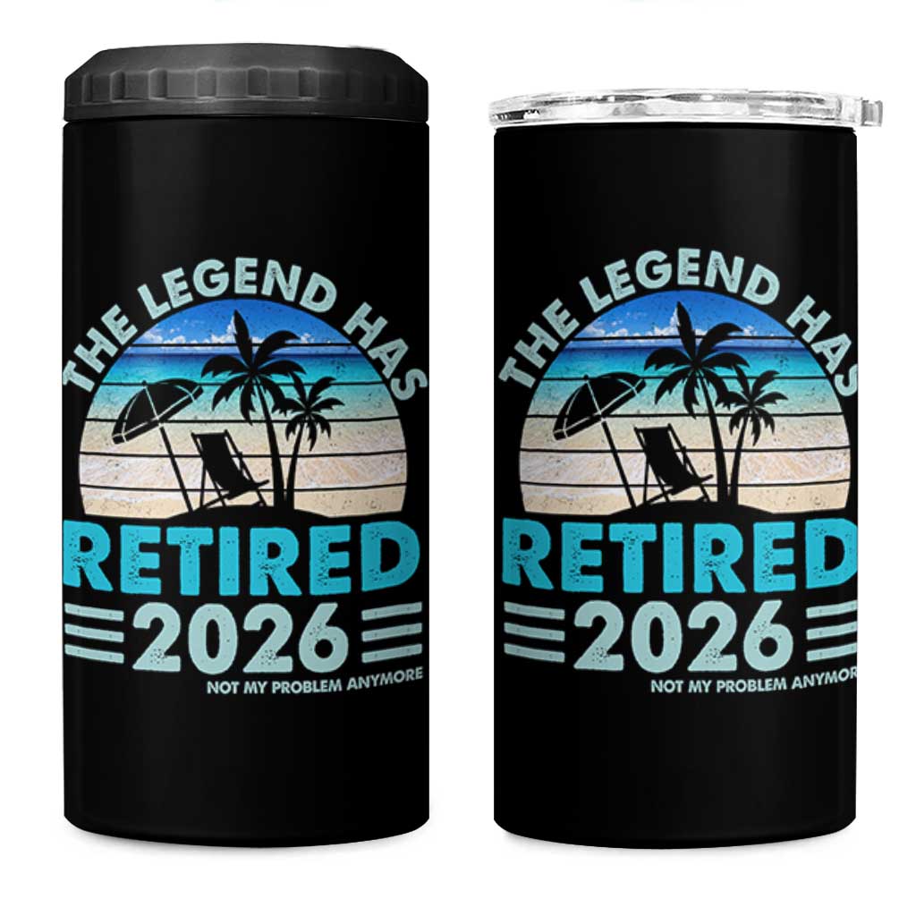 The Legend Has Retired 2026 4 in 1 Can Cooler Tumbler Vintage Tropical Beach Sunset Graphic Ocean Vibes