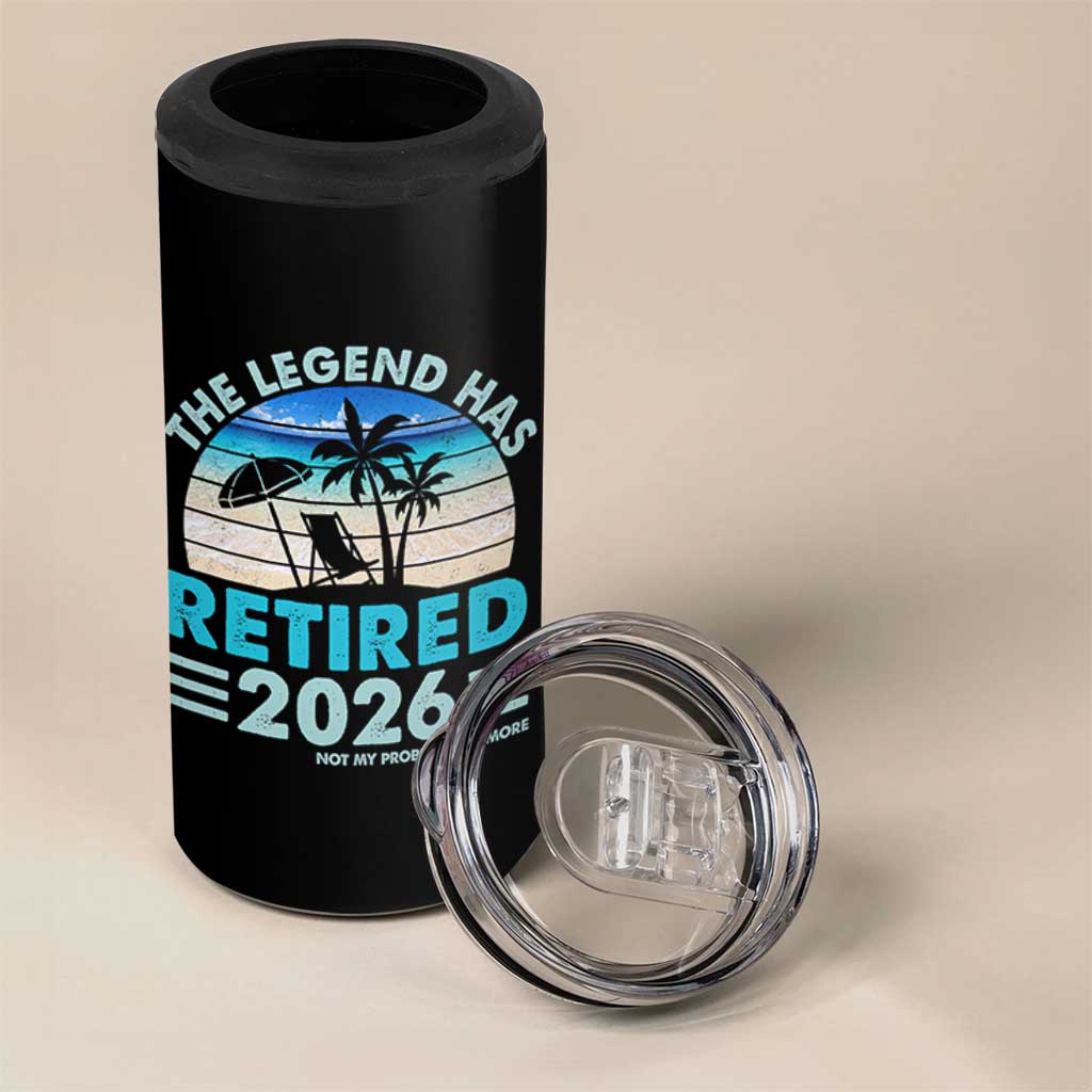 The Legend Has Retired 2026 4 in 1 Can Cooler Tumbler Vintage Tropical Beach Sunset Graphic Ocean Vibes