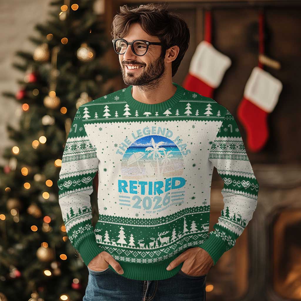 The Legend Has Retired 2026 Ugly Christmas Sweater Vintage Tropical Beach Sunset Graphic Ocean Vibes