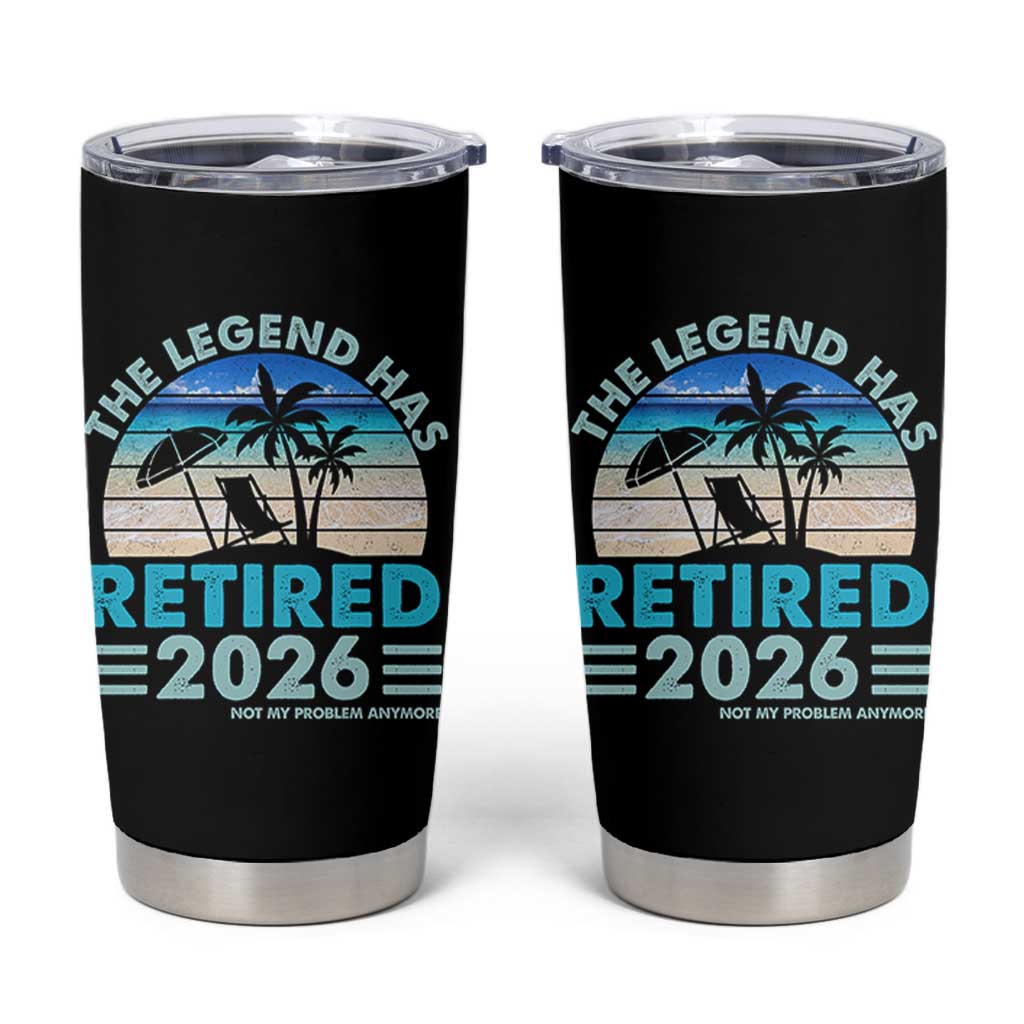 The Legend Has Retired 2026 Tumbler Cup Vintage Tropical Beach Sunset Graphic Ocean Vibes