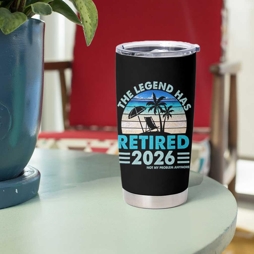 The Legend Has Retired 2026 Tumbler Cup Vintage Tropical Beach Sunset Graphic Ocean Vibes