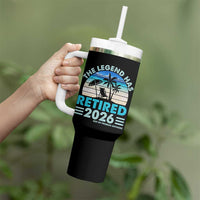 The Legend Has Retired 2026 Tumbler With Handle Vintage Tropical Beach Sunset Graphic Ocean Vibes