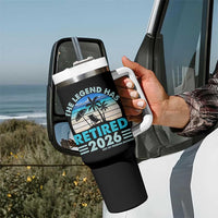 The Legend Has Retired 2026 Tumbler With Handle Vintage Tropical Beach Sunset Graphic Ocean Vibes