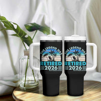 The Legend Has Retired 2026 Tumbler With Handle Vintage Tropical Beach Sunset Graphic Ocean Vibes