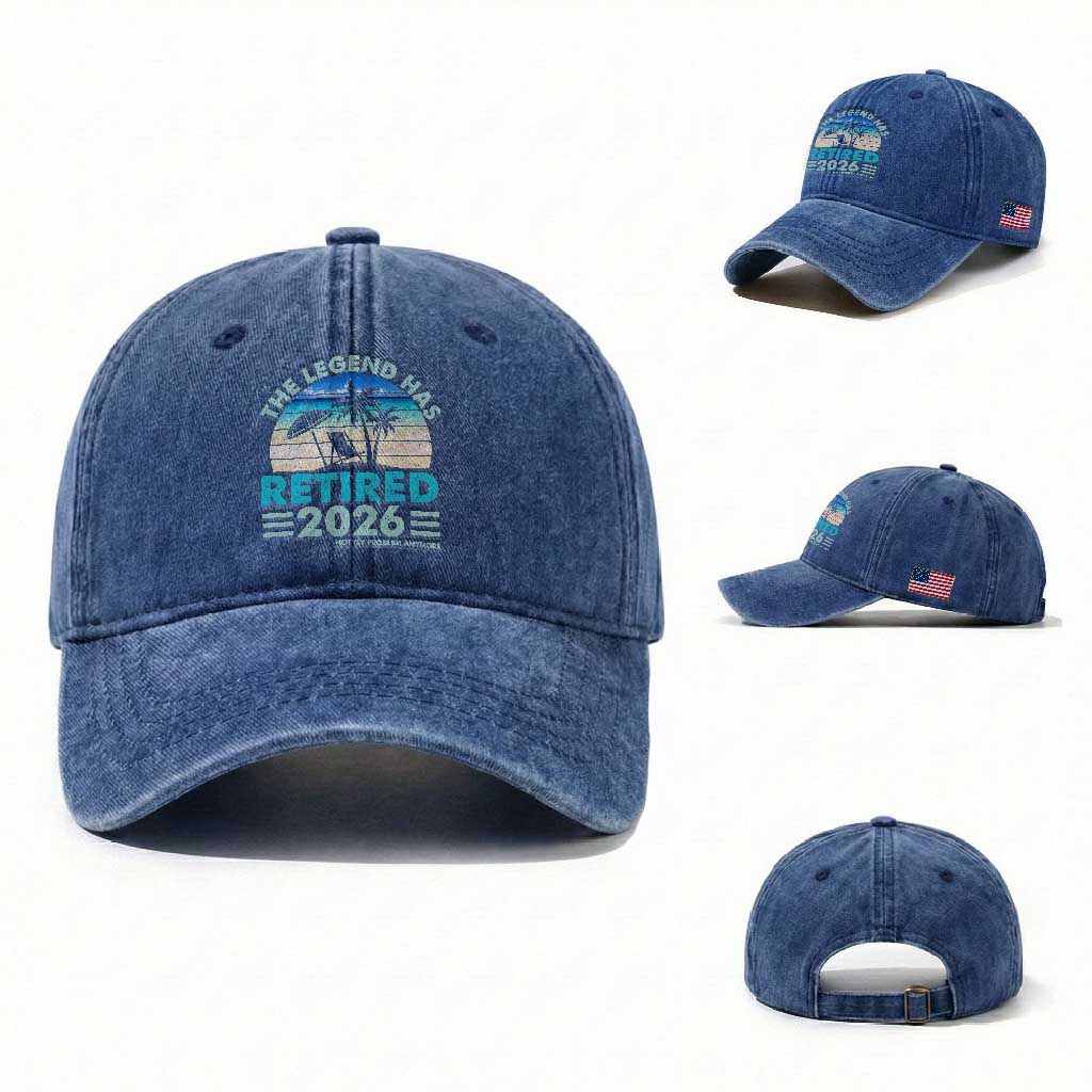 The Legend Has Retired 2026 Washed Cotton Baseball Cap Vintage Tropical Beach Sunset Graphic Ocean Vibes
