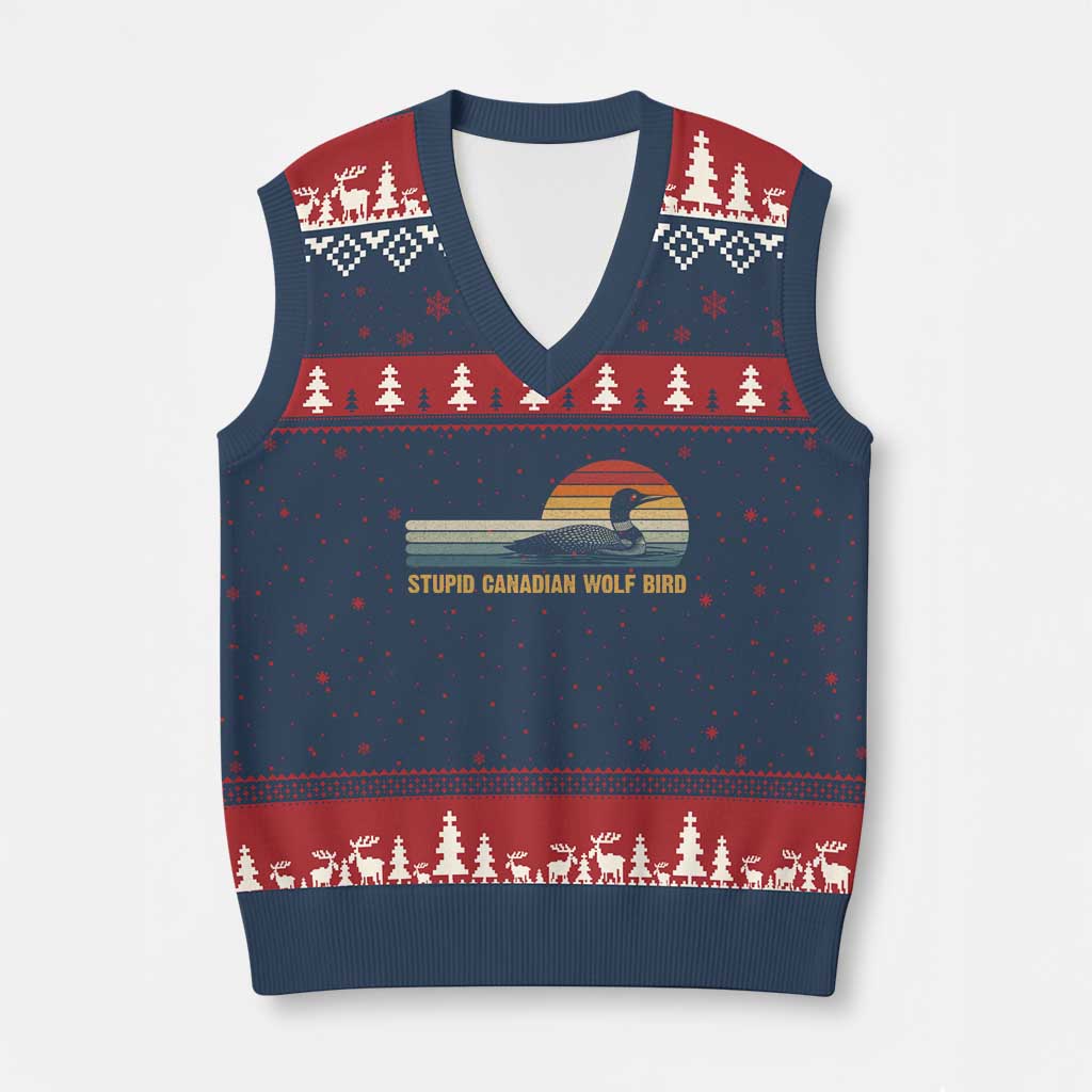 Stupid Canadian Wolf Bird V-Neck Knit Sweater Vest Retro LGBT Hockey Fan - Wonder Print Shop