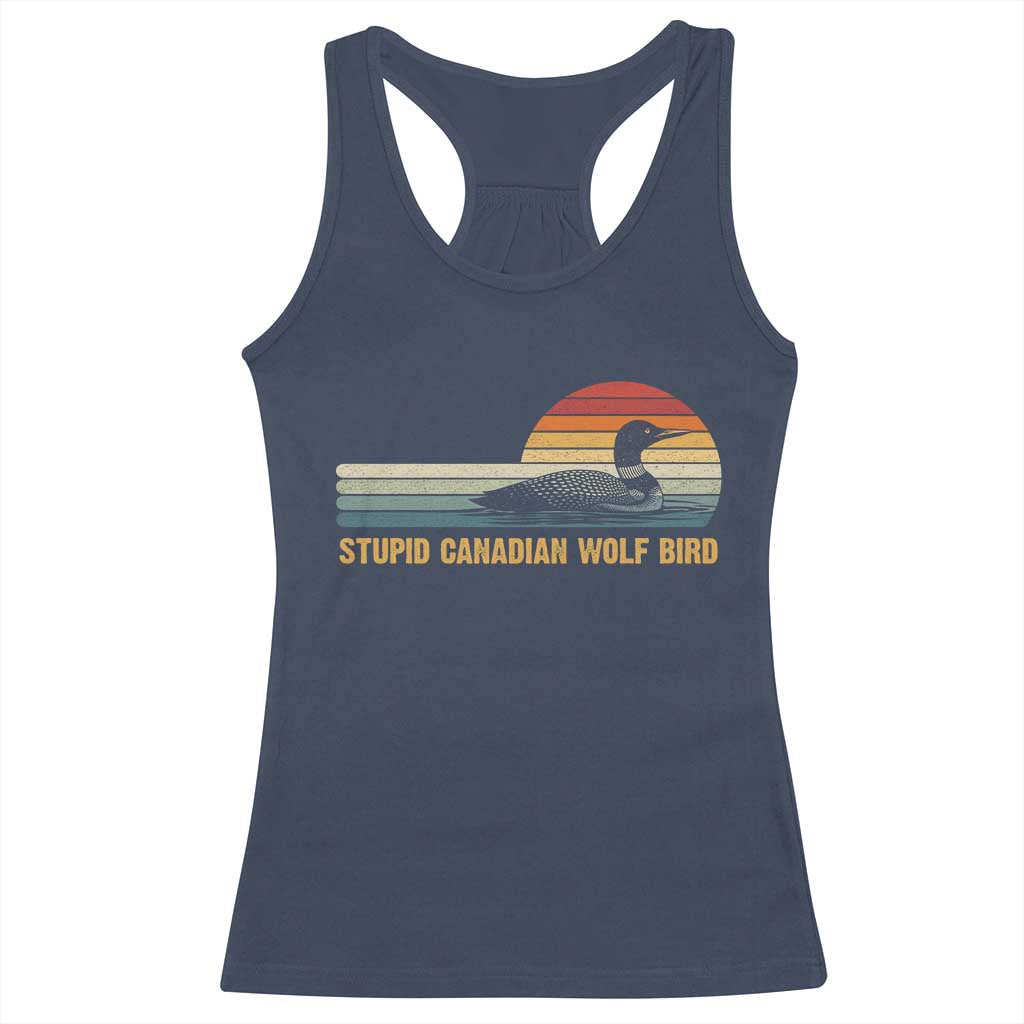 Stupid Canadian Wolf Bird Racerback Tank Top Retro LGBT Hockey Fan - Wonder Print Shop