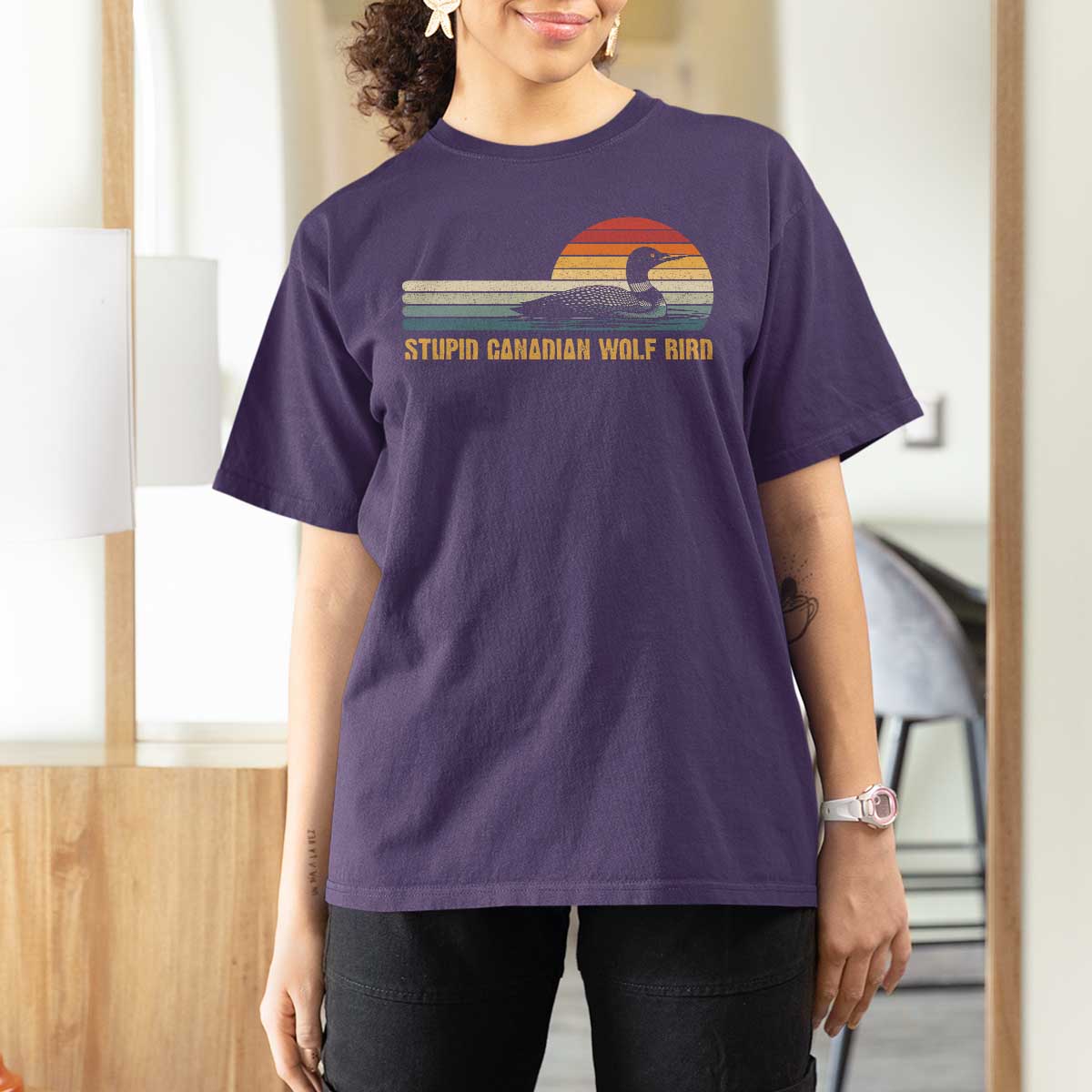 Stupid Canadian Wolf Bird T Shirt For Women Retro LGBT Hockey Fan - Wonder Print Shop