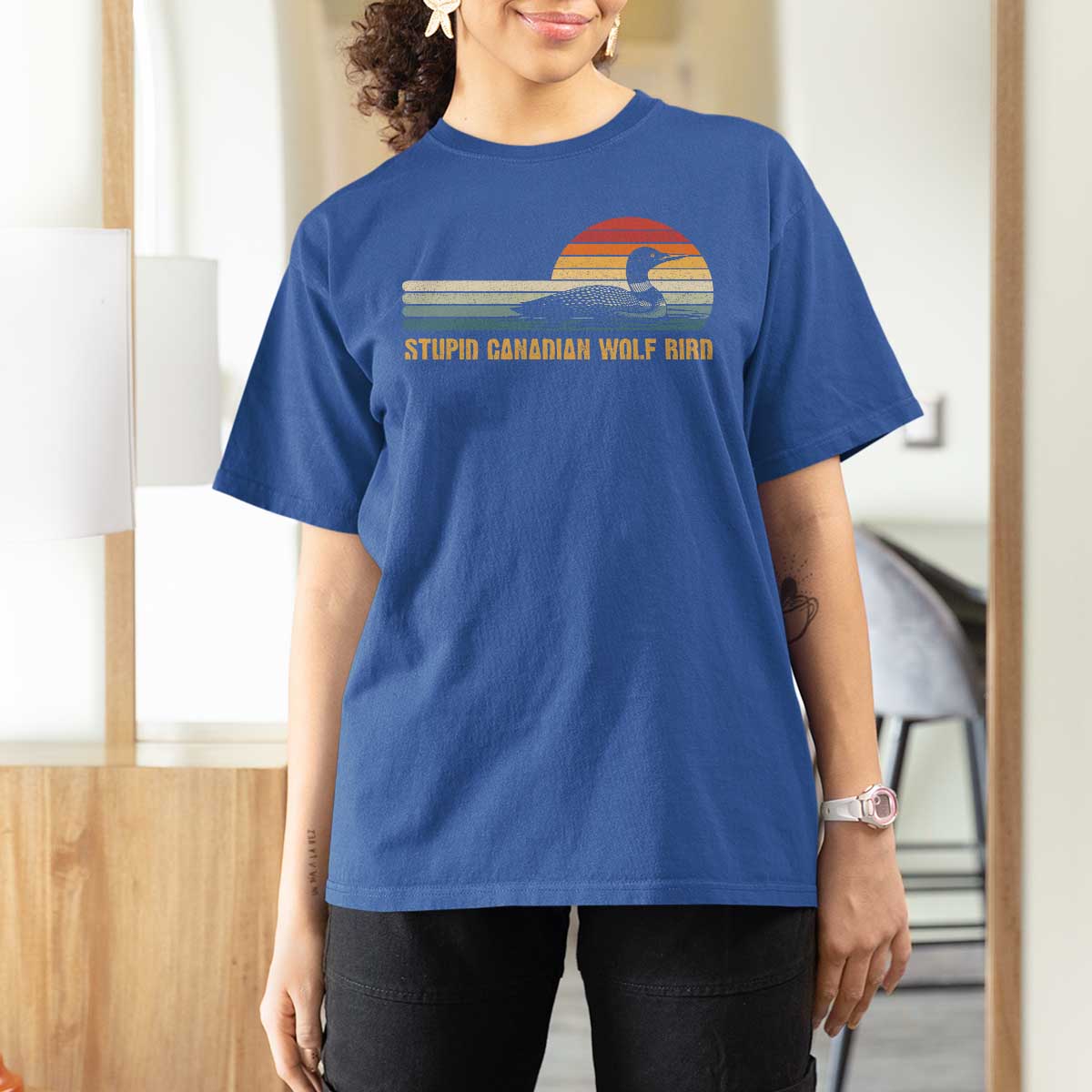 Stupid Canadian Wolf Bird T Shirt For Women Retro LGBT Hockey Fan - Wonder Print Shop
