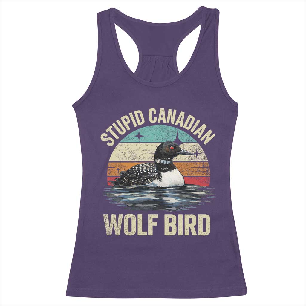 Stupid Canadian Wolf Bird Racerback Tank Top Funny Retro LGBT Romance Hockey Fan - Wonder Print Shop