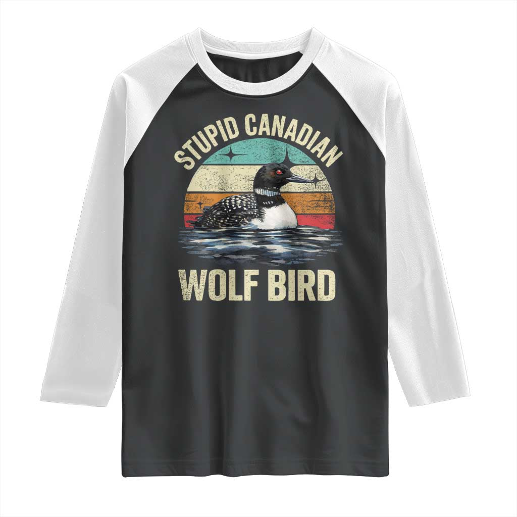 Stupid Canadian Wolf Bird Raglan Shirt Funny Retro LGBT Romance Hockey Fan - Wonder Print Shop