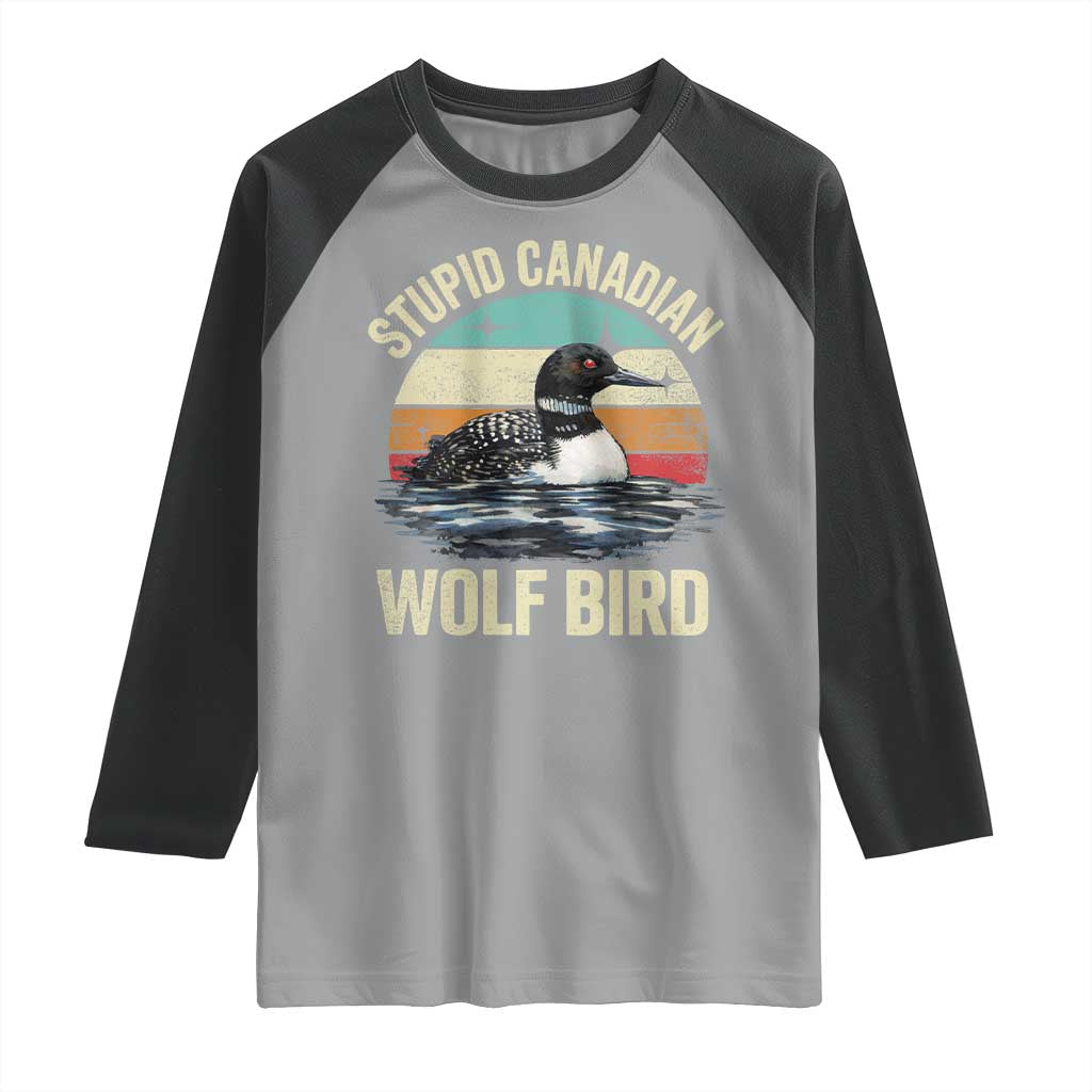 Stupid Canadian Wolf Bird Raglan Shirt Funny Retro LGBT Romance Hockey Fan - Wonder Print Shop